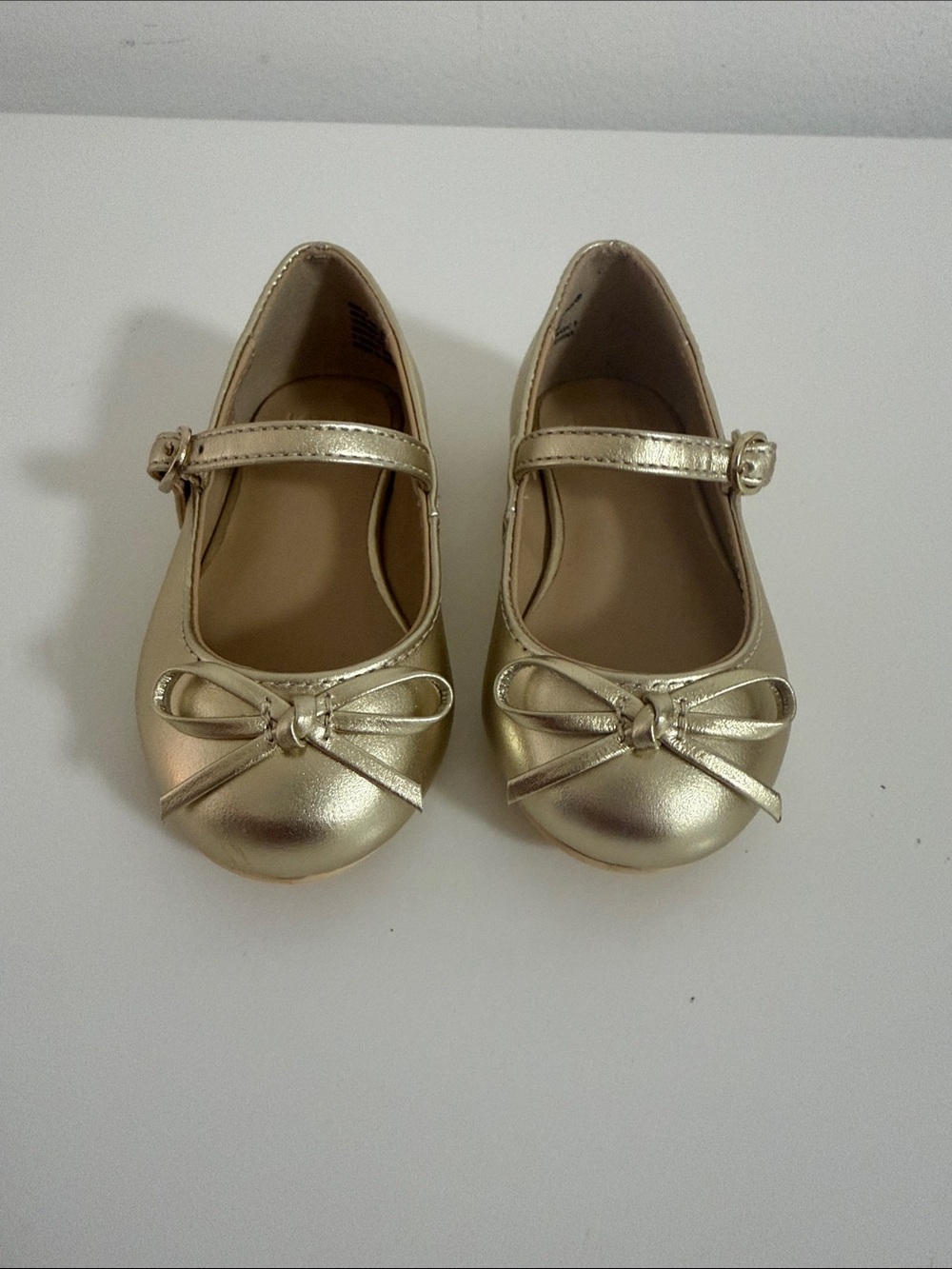 Janie and Jack Metallic Gold Mary Jane Flats with Bow Accent